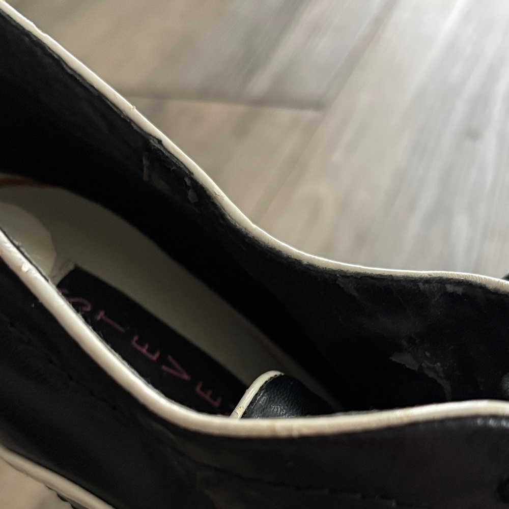 Steven By Steve Madden Black and White Peep Toe Heels, Size 7 - Picture 14 of 16